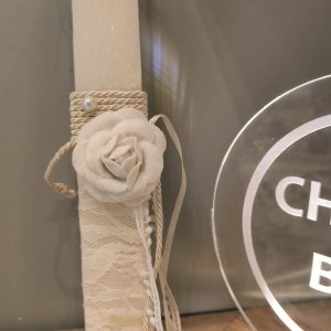 Χειροποίητη ρομαντική αρωματική πασχαλινή Λαμπάδα με τριαντάφυλλο, 25 cm