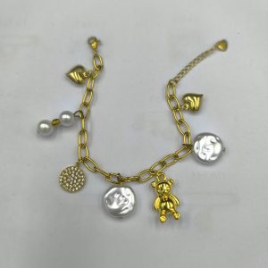 Ατσάλινο βραχιόλι με charms και πέρλες