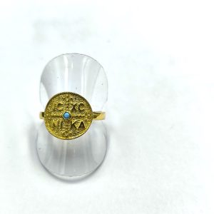 Χειροποίητο Δαχτυλίδι Φλουρί Κωνσταντινάτο επιχρυσωμένο 925 με τυρκουάζ πέτρα