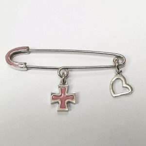 Παραμάνα ροζ σμάλτο με σταυρουδάκι και καρδούλα.